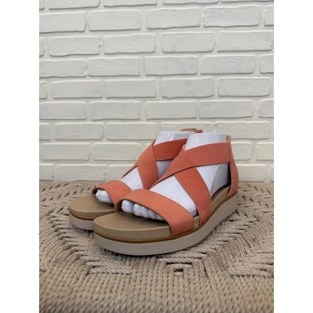 LifeStride Giselle Platform Wedge Sandals Coral Size 8.5